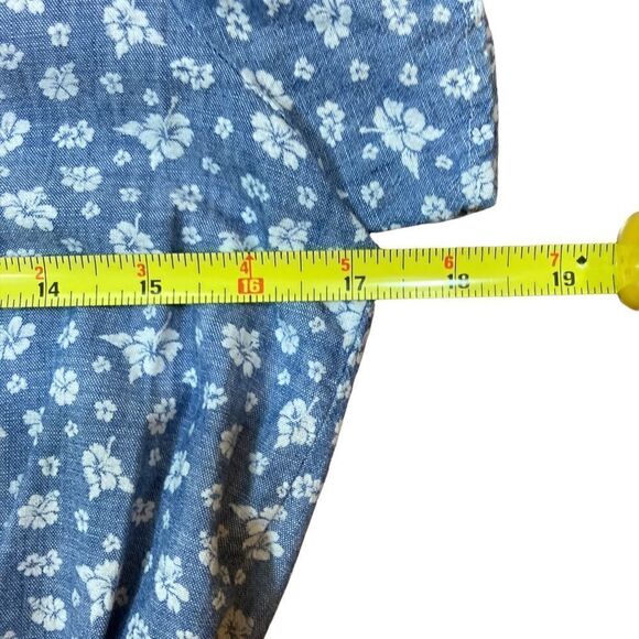 J. Crew Mercantile V-Neck Short Sleeve Denim-Look Dress W/White Flowers, Size XS - Picture 6 of 9